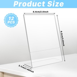 RAIHOMKIT 12 PCS Mini Acrylic Sign Holders, 2.5 x 3.6 Inch Clear Photo Frame, Mini Acrylic Picture Frame, L Shape Slant Back Display Stand for Home Office Restaurant Picture Display