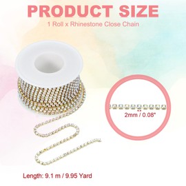 PATIKIL 10 Yards Crystal Rhinestone Close Chain Trim, 2mm Crystal Claw Cup Chain Trim String for Sewing Craft DIY Decoration Jewelry Making Wedding, Colorful
