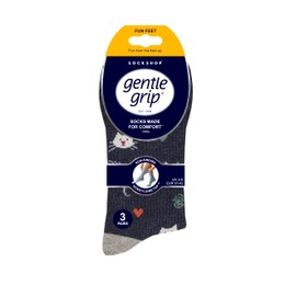 SockShop Gentle Grip Ladies Fun Feet Non-Binding Honeycomb Gentle Top Novelty Patterned Socks in a Multipack of 3 Assorted Colours Size 4-8 I'm a Cat Person