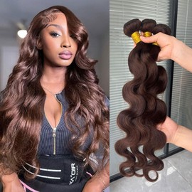 DSEKCAIN 4# Body Wave Bundles Human Hair Chocolate Brown Color Body Wave Bundle 100% Real Human Hair And True To Length 20 22 24 Inch 3 Pcs/Pack