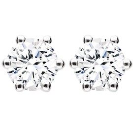 LÖB Women's Stud Earrings 925 Silver Rhodium-Plated with Zirconia Rhinestone Stud Diamond Shape Earrings Round Small White 6 mm, Silver, Cubic Zirconia