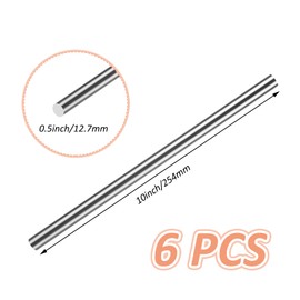 ZOFORTY 6Pcs 304 Stainless Steel Round Rod 1/2”Diameter 10”Length Metal Solid Shaft Rods Stainless Steel Rods for Industry Metal Working DIY Craft