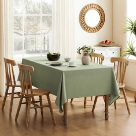 Veblandy Textured Tablecloth Rectangle Waterproof Table Cloth, Washable Table Cover Wrinkle Free Fabric Tabletop Decoration for Kitchen, Dining, Wedding, Parties, 52 x 70 Inch, Sage Green