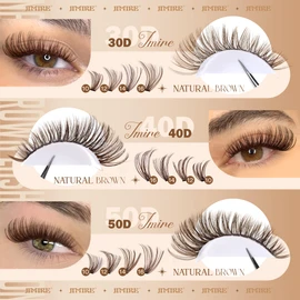 JIMIRE Brown Lash Clusters 476Pcs Volume Cluster Eyelash Extensions Mink D Curl Eyelash Clusters 6 Styles Mix Individual Cluster Lashes for Beginners Friendly Easy to Use(30+40+50+60+80+100D,12-18MM)