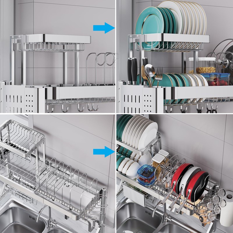 Upgrade 3 Tier Over Sink Dish Drying Rack Adjustable Width