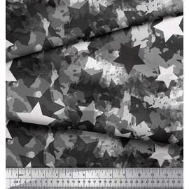 Soimoi Gray Cotton Jersey Fabric Star & Camouflage Print Fabric by The Yard 58 Inch Wide