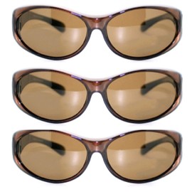Womens Polarized Fit Over Glasses Sunglasses Oval Rectangular, 60 mm, 3 Pairs Brown