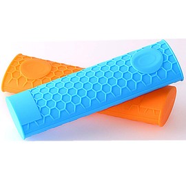 AISIBO Silicone Hot Handle Holder, Heat Resistant Potholder Rubber Pot Handle Cover for Cast Iron Skillets, Sleeve Grip, Frying Pans 6X2 Inches (2 Pack, Blue Orange)