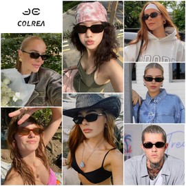 Colrea Rectangle Sunglasses Womens Mens Trendy Retro 90s Small Square Sun Glasses UV400 Protection Shades CL005