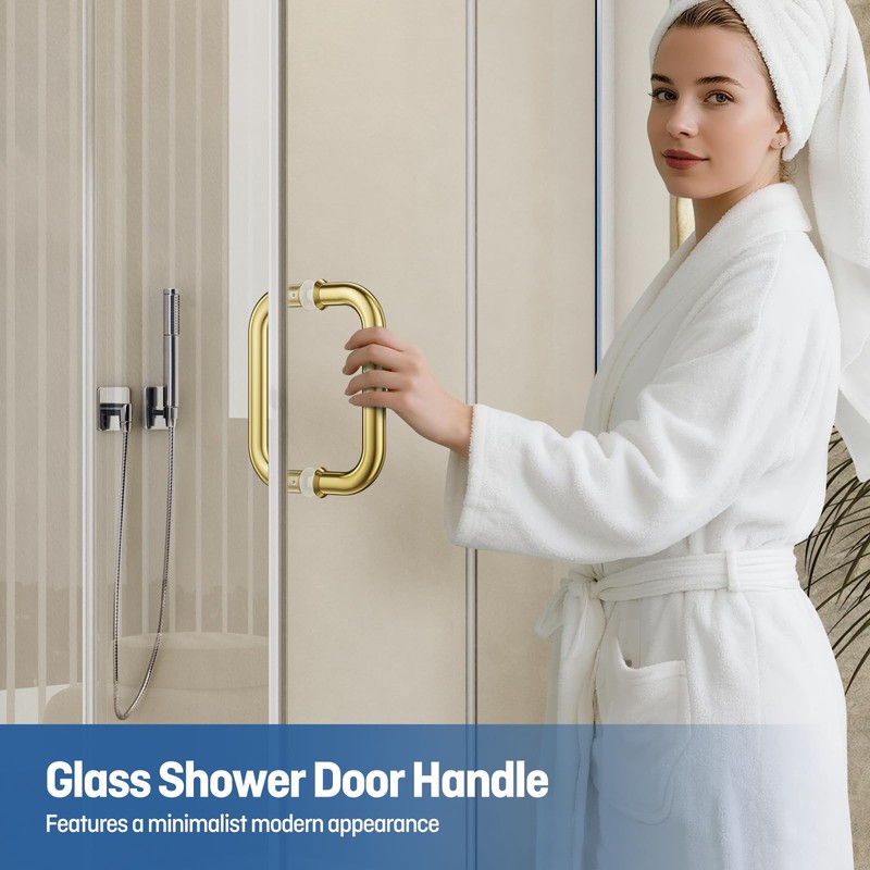 Ranbo Polished Gold 6" （CTC） Tubular Back-to-Back Shower Door Handle，Heavy-Duty