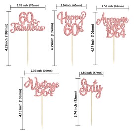 30 piezas de adornos clásico para cupcakes de 1964 con purpurina, sesenta y 60 fabulosas selecciones de magdalenas de feliz cumpleaños 60 años para 60 años para 60 cumpleaños, aniversario, fiesta,