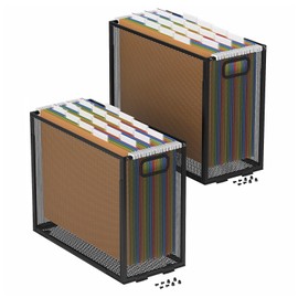 Oterri Hanging File Organizer, Metal File Organizer, Portable Desktop File Organizer for Letter Size Folder, Mesh Hanging File Crate for Office,Folders Not Included(Cool Black,2 Pack)