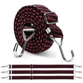 Newthinking 1M Adjustable Bungee Cords with Hooks, 4 Pack Red Heavy Duty Flat Bungee Cords Elastic Straps for Bicycles Camping Rent Luggage Fixing
