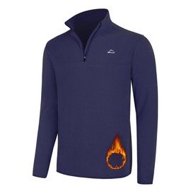 Willit Men's Fleece Pullover Golf Quarter Zip Sweaters Cold Weather Hiking Thermal Shirt Jacket Navy Blue L