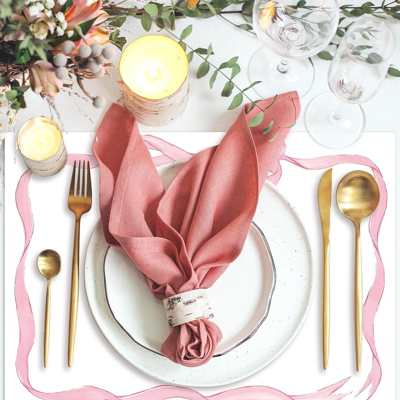 JarThenaAMCS 50 Sheets Pink Bow Paper Placemat Coquette Bowknot Place