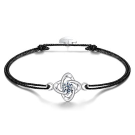 VANSZA Women's Flower Bracelet 925 Silver Sparkling Crystals Bracelets Adjustable Textile Gift for Mum & Women Friend Girls, Sterling Silver, Cubic Zirconia