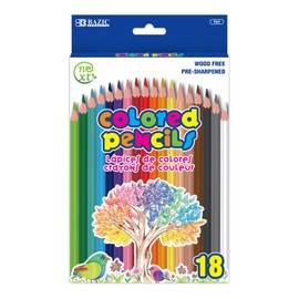 BAZIC Products Next Colored Pencils, 18 Assorted Colors, Pre-Sharpened Wood Free Coloring Pencil Set, Coloring Pencils for Art Bulk School Classroom Supplies Artist Adult (18/Pack), 1-Pack