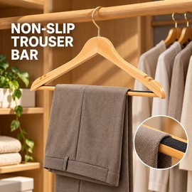 4-Pack Wooden Suit Hangers with 360° Swivel Hooks, Non-Slip Pants Bars and Shoulder Notches