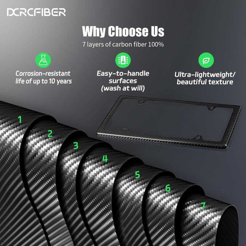 DCRCFIBER Real Carbon Fiber License Plate Frame, 100% Pure Carbon