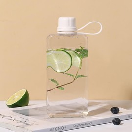 ImnBest Transparent Flat Water Bottle, Slim Square Bottle Portable Water Flask, BPA Free/Slim Design/Leak Proof, Reusable Water Bottle for Travel, Outdoor, Sports, Camping. (White, 400ML)