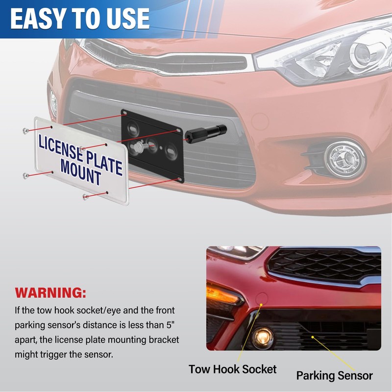Front Bumper License Plate Mount Compatible with 2018-up Kia Stinger