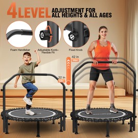 Bungee Rebounder Trampoline,ANCHEER 48" Foldable Fitness Trampoline with 4-Level Adjustable Handlebar, 550LBS Capacity, Resistance Ropes&Upgraded Bungees for Home/Cardio,Workout Indoor/Outdoor