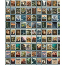 Riley Blake All Newly Designed National Parks Postcards Panel with Blue Borders, Quilting, Apparel and Home Decor Fabric (Blue 23"x43")