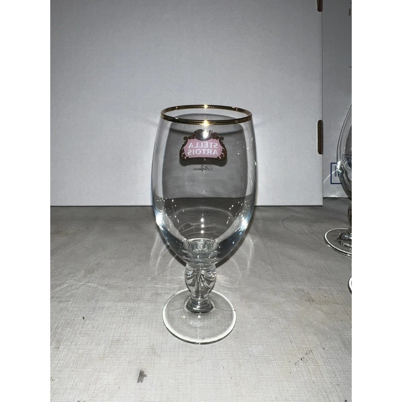 STELLA ARTOIS 33CL BEER GLASS SET OF 4 GOLD RIMMED