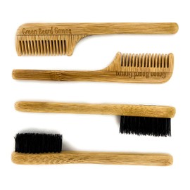 Sapling Grove Mustache Brush & Comb (2 brushes & 2 combs) from Green Beard Grmng - Boar Bristle & Bamboo