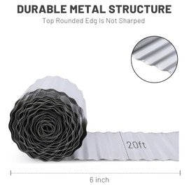 Garden Corrugated Metal Landscape Edging,Sturdy Galvanized Steel Yard Edging,Flexible Lawn Edging for DIY Raised Flower Bed Tree Surrounds Borders (Sliver, 6 Inch × 20FT)