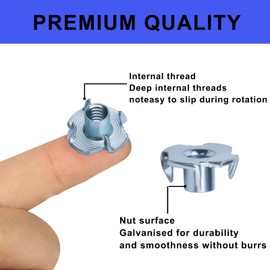 100pcs 1/4"-20 T-Nut, Zinc-Plated Steel Threaded Insert Corrosion Resistant,5/16" Barrel Length,4-Pronged Tee Nut for Wood,Rock Climbing Holds,Home,Cabinetry, Furniture,etc.