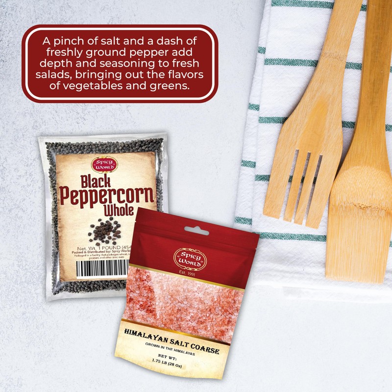 Spicy World Whole Black Peppercorns 16 Oz + Himalayan Pink