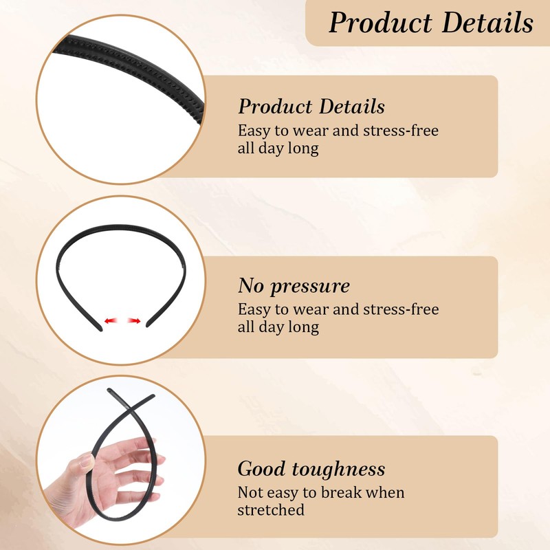 HJZHII 10 Pcs Plastic Headband, Black Non-Slip Headbands for Women