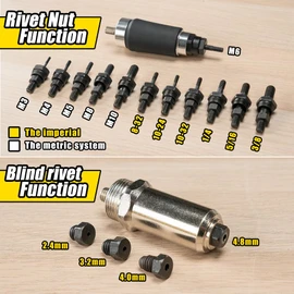 HIFESON Rivet Nut Tool, Electric Drill Adapter Rivet & Rivet nut Two Functions Rivnut Tool Kit,Including 12 Rivet Nut Mandrels and 4 Rivet Heads