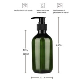 Pump Bottle Dispenser, Yebeauty 10oz/300ml Empty Plastic Shower Refillable Dispenser Soap Shampoo Pump Dispenser Containers with Pump Multipurpose for Cosmetic Kitchen Bathroom, 2-Pack Green