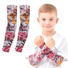 AHXN UV Sun Protection Arm Sleeves for Kids & Youth, UPF 50 Cooling,Basketball Shooting Tattoo Sleeves - Football, Baseball (Tiger)