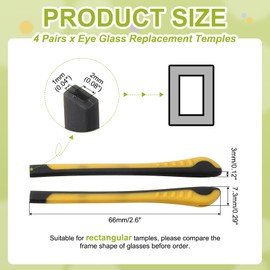 PATIKIL 4 Pairs Eye Glass Replacement Temples, Silicone Anti-Slip Eyeglass End Tips Glasses Retainers Fits 1x2mm for Rectangle Thin Metal Eyeglass Sunglasses Temple, Yellow