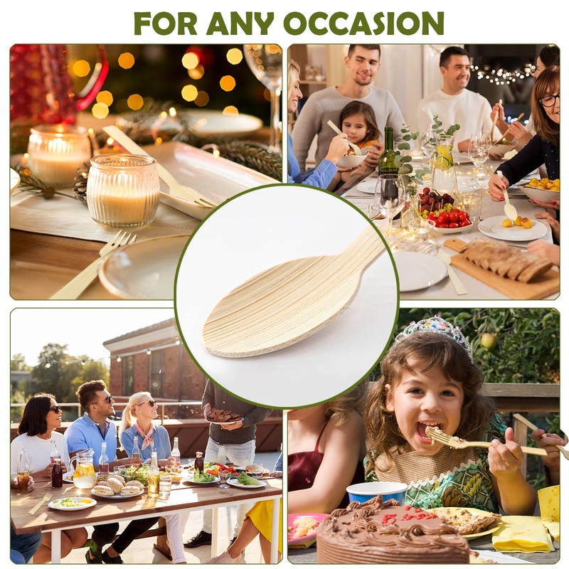 Bamboo Disposable Cutlery-Bamboo Spoons 100PK 6.7" for Travel Camping Utensils