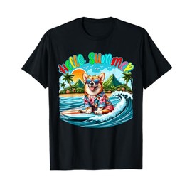 Summer Costume Corgi Sunglasses Surfing On Beach Surfer T-Shirt