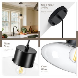 Osimir Glass Pendant Lights Kitchen Island, 1-Light Black Modern Pendant Light with Clear Glass, Mini Hanging Ceiling Lighting for Kitchen Sink Bathroom Bedroom, Adjustable Cord, OS-JJ1513-1PBK