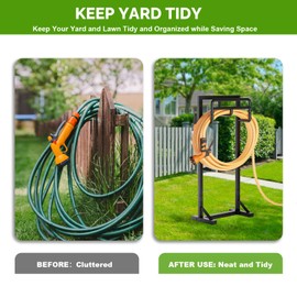 Garden Hose Holder with Stable Base and Tool Hooks, GAVISCITY Heavy-Duty Metal Hose Hanger Garden Hose Storage Holds 151Ft Hose, Rustproof Freestanding Water Hose Holder for Outside, Yard, Lawn, Black