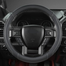 GIANT PANDA Car Steering Wheel Cover for Ford - F150 F250 F350 Expedition, (15.5-16 inches - Black+Gray Line)