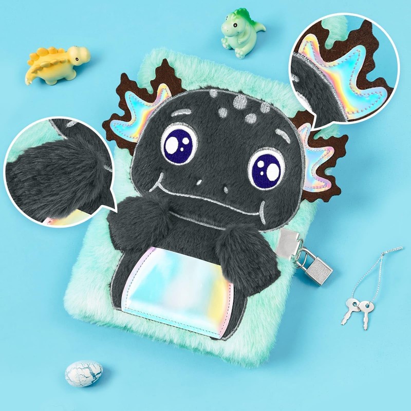 WERNNSAI Black Axolotl Plush Notebook for Children