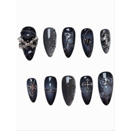 Dark Cross [Handmade Nail Tips] Emily Nail - Stiletto / 다크 크로스 [수제네일팁] 에밀리네일 - 스틸레토