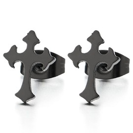 Pair Unisex Black Plain Cross Stud Earrings of Stainless Steel for Man and Women(CA)
