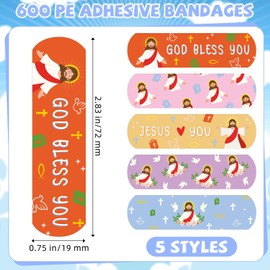 Aurelema 600 Pcs Jesus Bandages Bulk for Kids Boo-Boos Cartoon Adhesive Bandages God Bless You Self-Adhesive Pack After Little Scrapes Waterproof Breathable