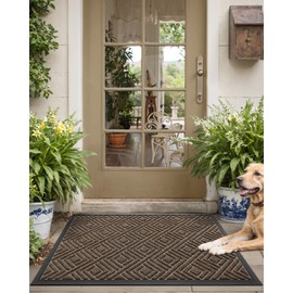 DEXI Front Door Mat Outside Entrance, Heavy Duty Rubber Backed Doormat, Stain and Fade Resistant, Low-Profile Easy Clean Entryway Floor Mats, 3x2, Checkered Brown