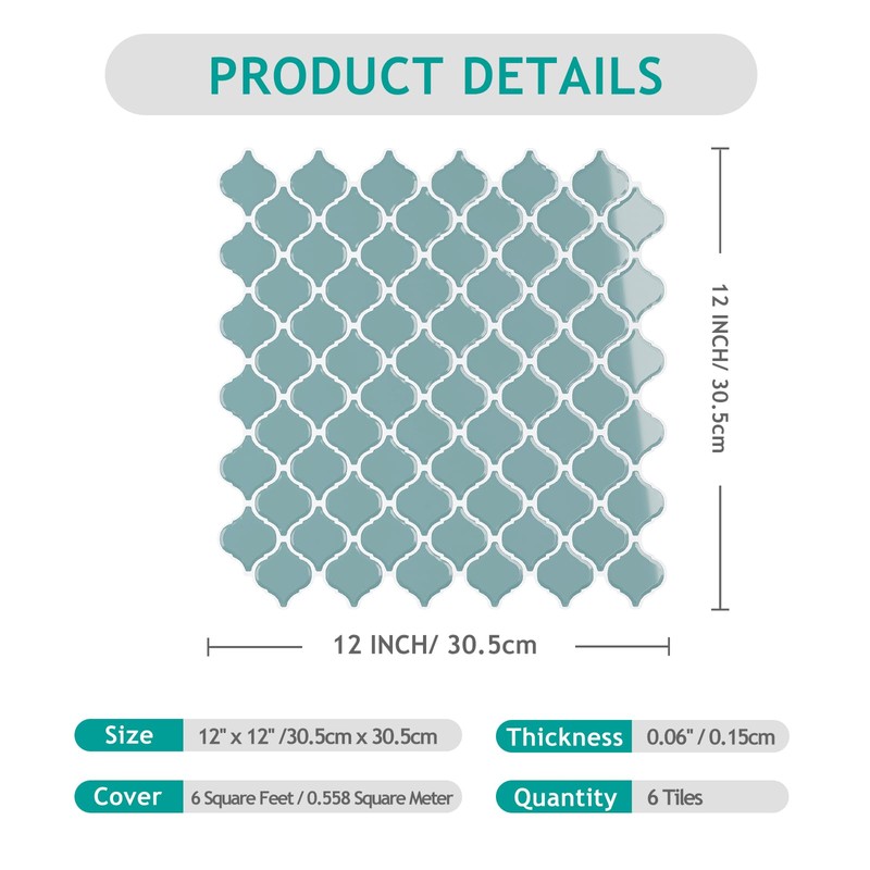 VEELIKE Light Teal Moroccan Peel and Stick Tile Backsplash 6
