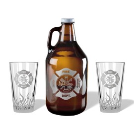 Alterd Industries Firefighter Gifts - Firefighter Accessories Fireman Gear Fire Fighter Gift Growler Engraved Pint Glass Thin Red Line Chief Captain Promotion Retirement Gifts (Growler Gift Box)