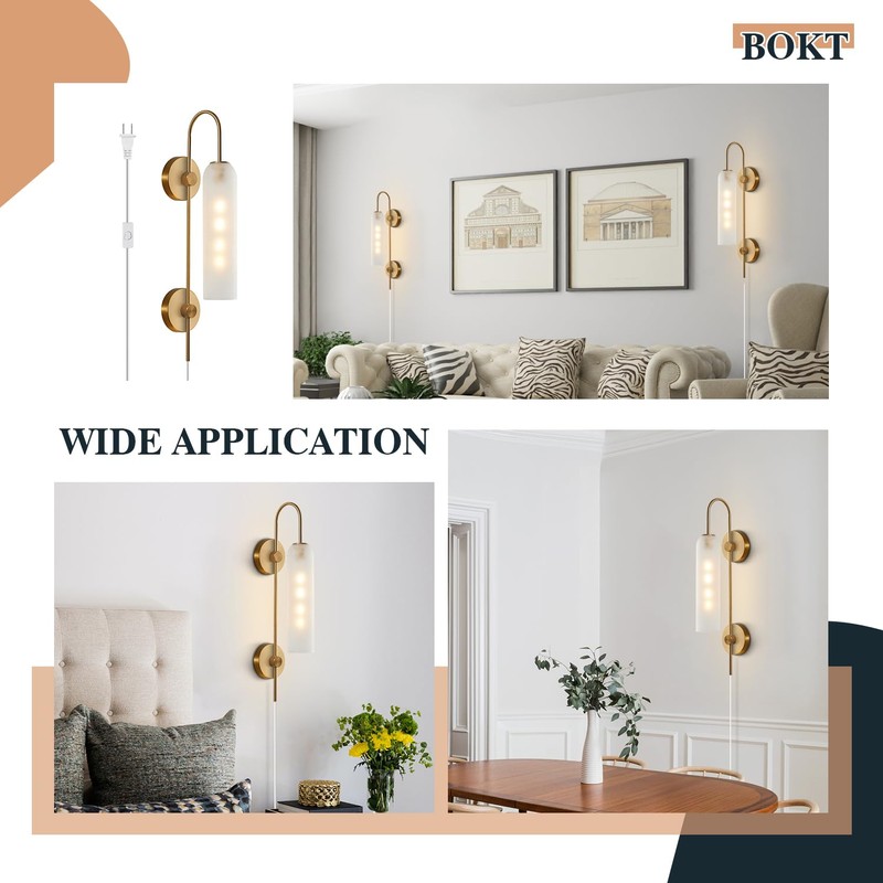 BOKT Mid Century Modern Plug in Wall Sconces Indoor Long